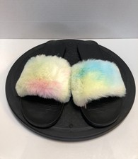 WOMEN'S, SLIPPERS, PASTEL MULTI COLOR Faux Fur Slides NEW, SIZE 8.5