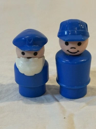 Vintage Fisher Price Little People Blue Hat Figures Lot of 2, One w/ White Beard