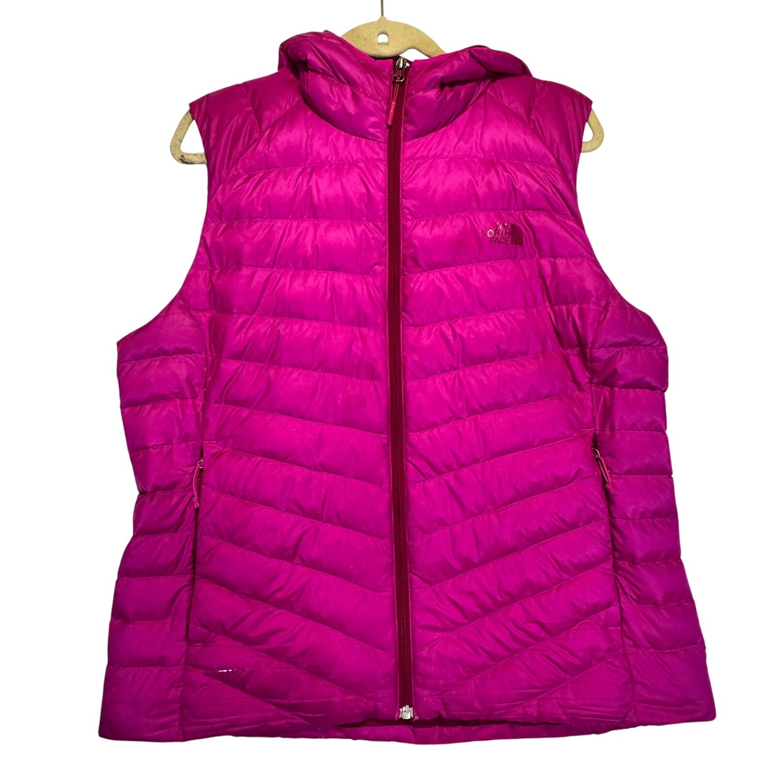 The North Face 700 Down Puffer Vest Pink Hooded Womens Large Magenta Zip Up