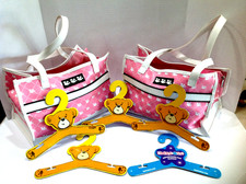 VINTAGE BUILD A BEAR PINK AND WHITE CARRY TOTES BAGS plus HANGERS