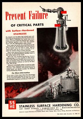 1945 Stainless Surface Hardening Co. Cambridge MA Fire Hose Gun Nozzles Print Ad