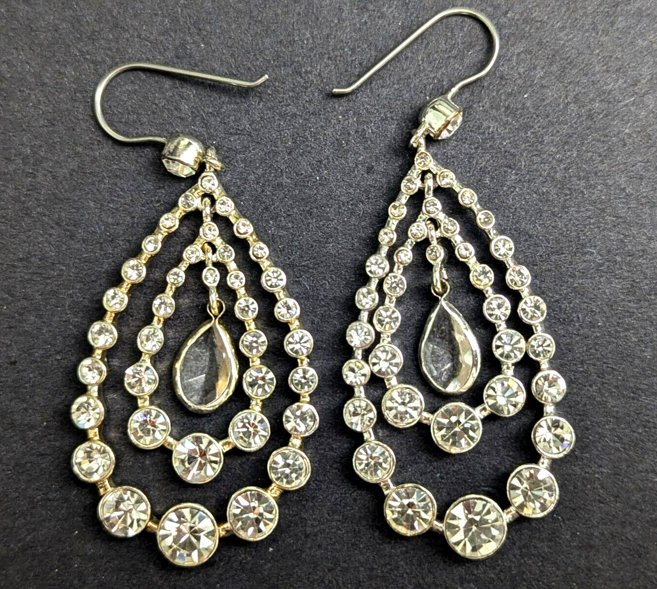 Rhinestone Teardrop Multi Layered Dangle Chandeli… - image 2