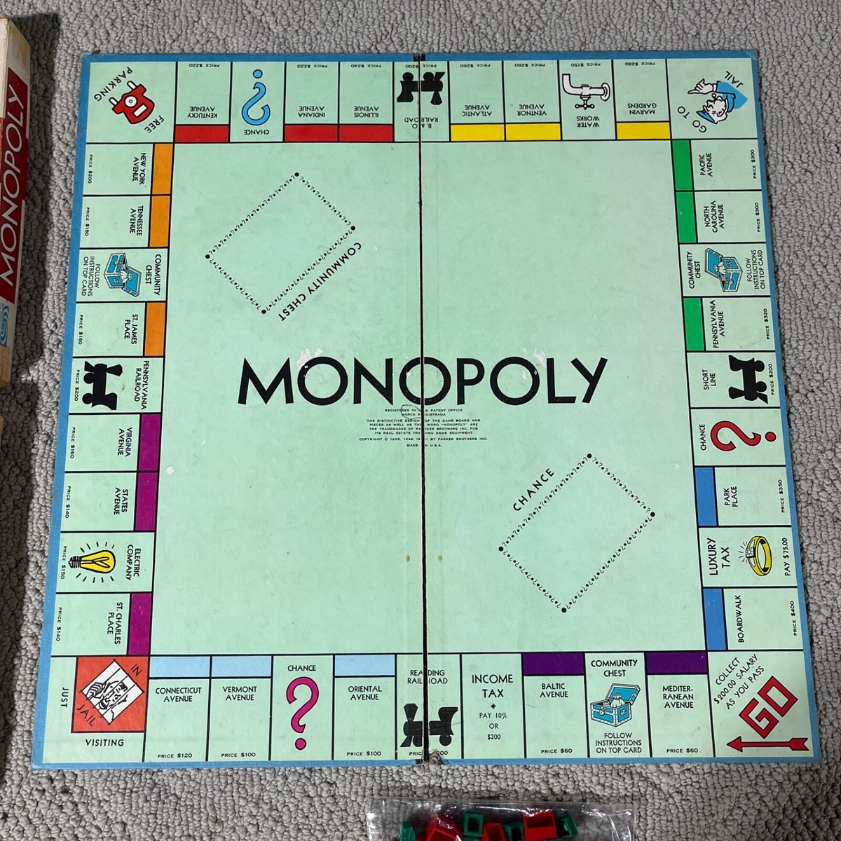 Vintage 1961 Monopoly Board Game by Parker Brothers - no tokens