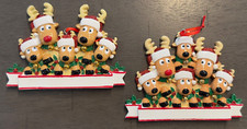 Reindeer Family of 5 or 6 Personalizable Ornament  Santa Hats 