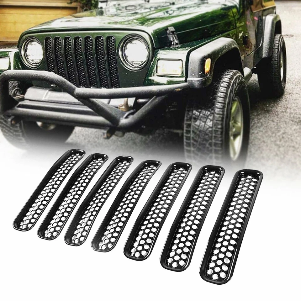Honeycomb Mesh Front Grill Inserts for 1997-2006 Jeep Wrangler TJ Unlimited 7PCS Foto 3 de 4