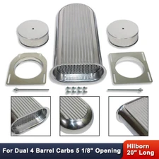 For Dual Quad Carbs 4 Barrel Hillborn Style Finned Polished Aluminum Hood Scoop