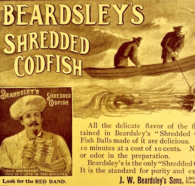 Beardsleys Shredded Cod Fish 1897 Advertisement Victorian Food Fishermen DWFF18