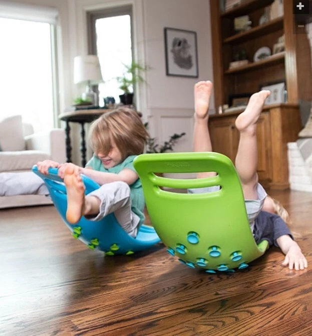 Fat Brain Toys Teeter Popper Green Blue Rocking Balance Board Ages 3