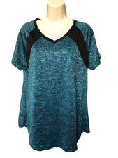 Miss Fortune Size L Active Wear Exercise Top Yoga Shirt Blue/Black Women's