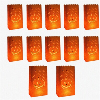 Spooky Glow 12-Pack Pumpkin Paper Candle Lantern Bags - Luminary Tealight Bags f