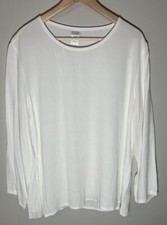 EILEEN FISHER Blouse Top White Sheer Rayon Sz Large Made in USA EUC