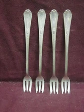 4pc Vintage Warwick Silver Plate NY Seafood / cocktail Fork 5 5/8" no monogram