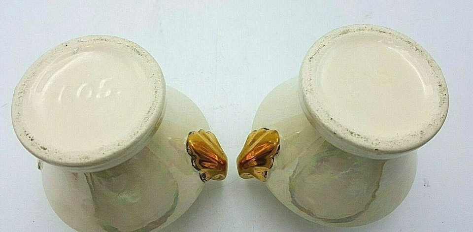 Two Decorative Porcelain Pots Vase Swirl* Cream W Gold Colored Handles - Image 4 of 4