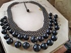 Vintage Necklace goth plastic mesh chain beads mourning victorian repro vamp — photo 4