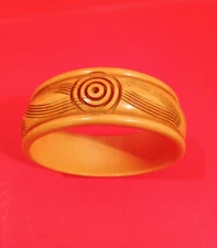 Vintage Butterscotch Bakelite Carved Bracelet Circle Motif Simichrome Tested