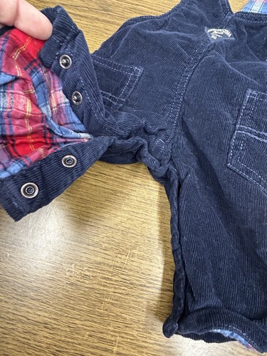 3M OshKosh B'gosh Blue Cordoroy Plaid Lined Overalls Outfit Long Sleeve Shirt - Picture 5 of 9