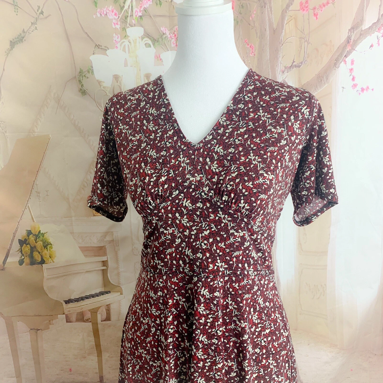 TORY BURCH Abito donna Michael Kors scollo a V aderente svasato stampa margherita floreale taglia XS