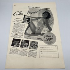 Bell  Howell Filmo 8 Movie Camera 1938 Vintage Print Ad 10"x14" woman on beach