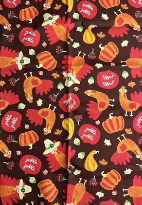 Precut 1/2 YD GOBBLE GOBBLE TURKEY PUMPKIN SQUASH Thanksgiving Fall ...