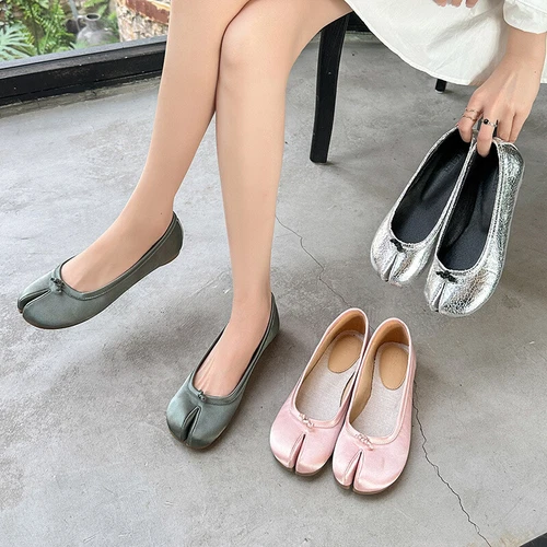 Scarpe donna slip on pelle nuove punta spaccata ballerine mocassini piatti scarpe ballerine - Foto 2 di 23