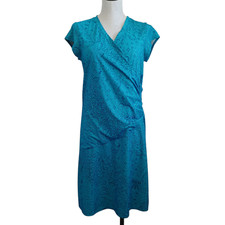 Athleta Dress Womens Medium Nectar Blue Paisley Stretch Popover Faux Wrap