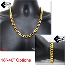18"-40"MEN Stainless Steel 9mm Gold Plated Cuban Chain Necklace Bracelet SET