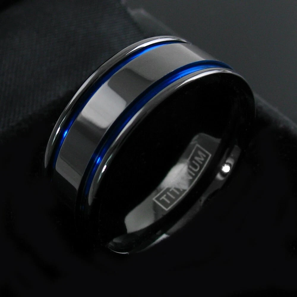 Mens blue sales titanium wedding bands