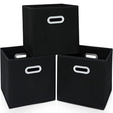 Set of 3 Fabric Cloth Storage Bins Cube Organizer with Handles for Home Bedroom