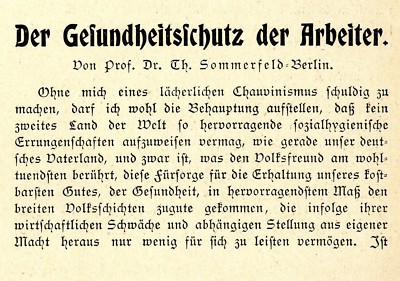 Prof.Dr.Th. Sommerfeld, Berlin Gesundheitsschutz der Arbeiter Leitartikel v.1903