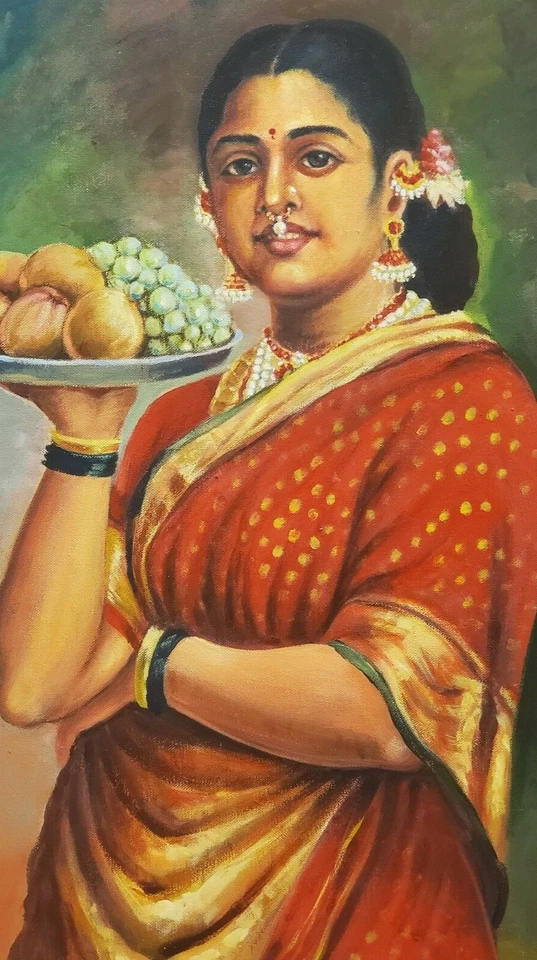 Красивая картина маслом на холсте леди из Индии Махараштриан Мумбаи - Изображение 3 из 4