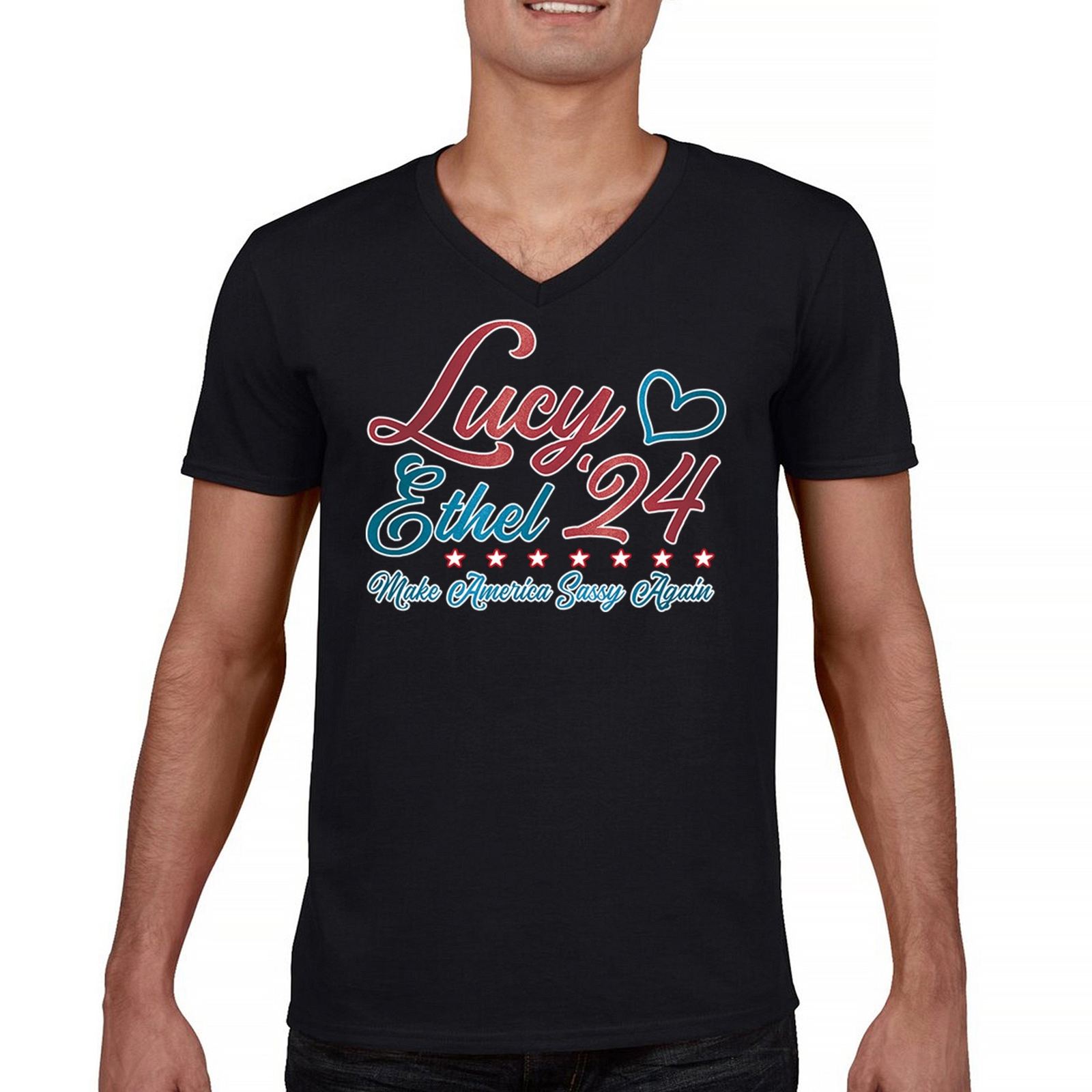ALTRA T shirt scollo a V Lucy Ethel 24 Make America Sassy Again maglietta classica americana BFF