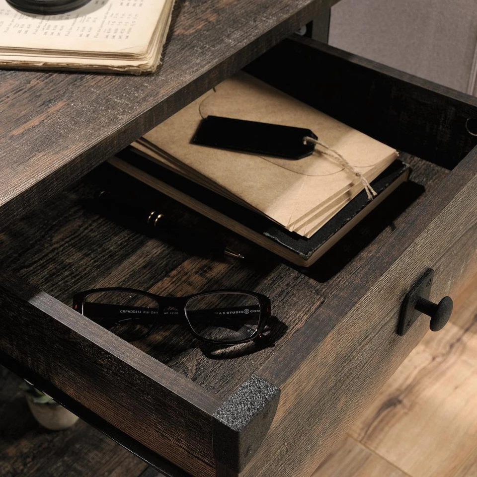 Mobile End/Side Table Easy-Glide Drawer & Open Shelving, Steel River Carbon Oak - Image 3 of 4