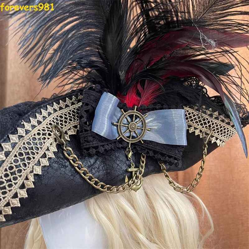 Retro Pirata Tricorne Sombrero Mujeres Utilería Juegos con disfraces Escenario Rendimiento Disfraz Accesorios Foto 2 de 4
