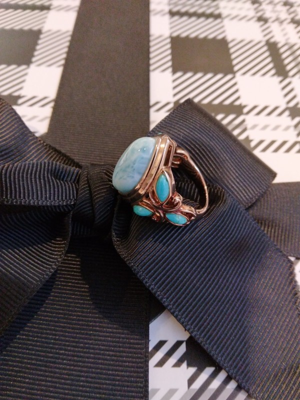 Genuine Larimar & Sleeping Beauty Turquoise Ring in SIZE 6