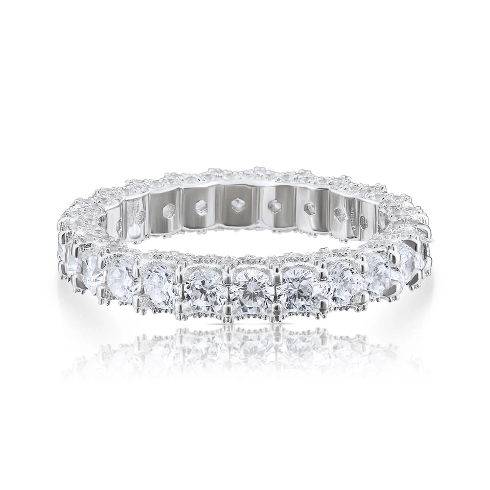 Brillante anillo de compromiso de eternidad de plata esterlina 925 maciza de 3 mm Foto 2 de 4