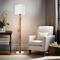 Stehleuchte Standlampe Wohnzimmerleuchte Eukalyptus Holz Stoff Gold H 130 Cm