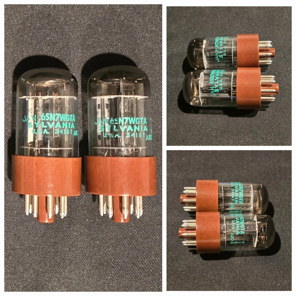 SYLVANIA 6SN7 GTA JAN CHS CHROME TOPPED HALOS BROWN BASE PERFECT MATCHED SET NIB - Image 2 of 4