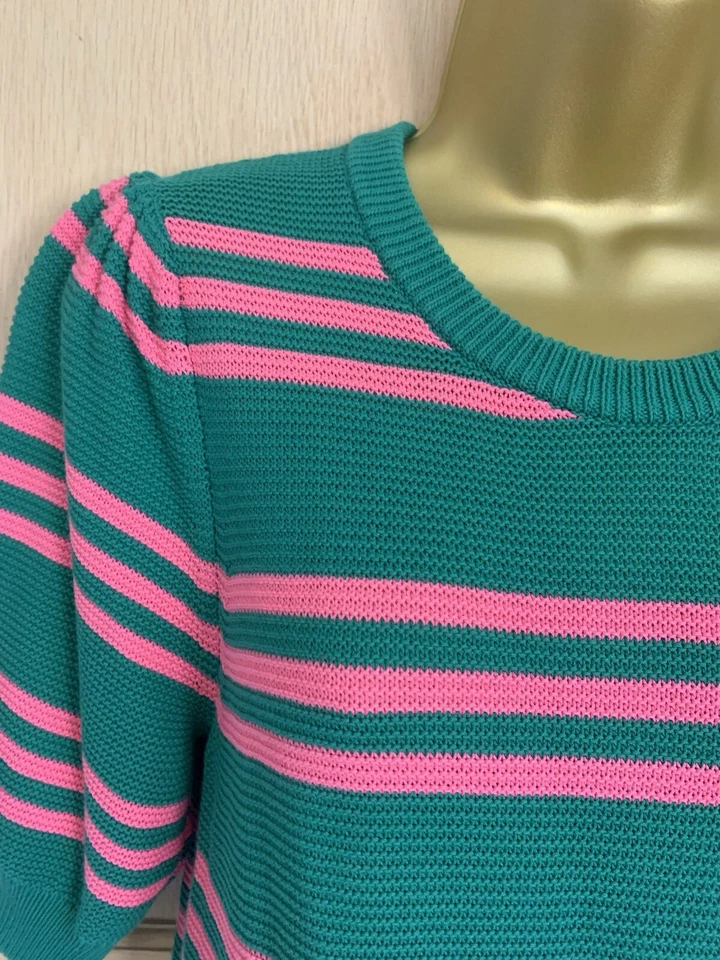 Jersey LK Bennett Tejido a Rayas Talla S UK 8 10 Verde Rosa Ligero Manga Corta Foto 2 de 4