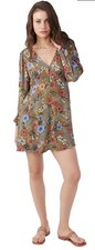 O'Neill Women's woven long sleeve Floral mini dress Front button Size L