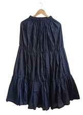 New Indian Black Solid Long Frill Skirt Cotton Skirts Women's Clothing Skirts US