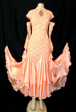 Ballroom dance competition dress standard in coral with built-in bodice
