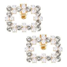 2Stk Strass Schuh Klemmen Abnehmbare Rechteckige Schnallen Zubeh&ouml;r Gold Ton