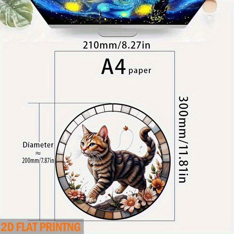 Floral Cat Suncatcher for Wall Decor