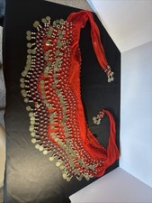 Belly Dance Hip Skirt REAL  Tassels Metal Coins Beaded One Size Exc. Cond