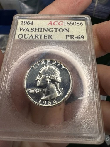 1964 Washington Quarter 25C - Vintage ACG Accugrade Holder PF69