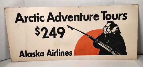 Vtg Alaska Airlines Arctic Adventure Tours Travel Posterboard Seatle 28"x12"