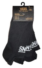 Vans Off The Wall No Show Kick Socks 3 Pair Men 9.5-13 Black w White Logo Skate