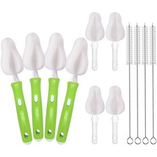 12 PCS White Baby Bottle Brush Nipple Cleaner 4 Sponge 4 Straw 4 Heads