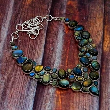 Natural Labradorite Gemstone 925 Sterling Silver Jewelry Necklace Size-18"