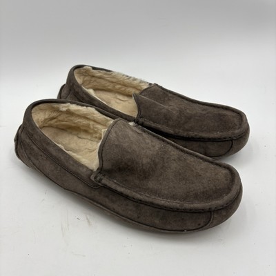 UGG ASCOT Mens Sz 10 Suede Slipper Moccasin Pure Wool Lining 5775 Gray Charcoal